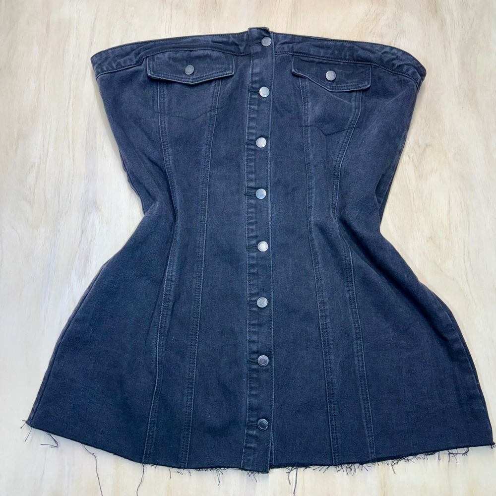PrettyLittleThing Plus Black Denim Corset Button Up Bodycon Dress US/16 UK/20 - Picture 5 of 11